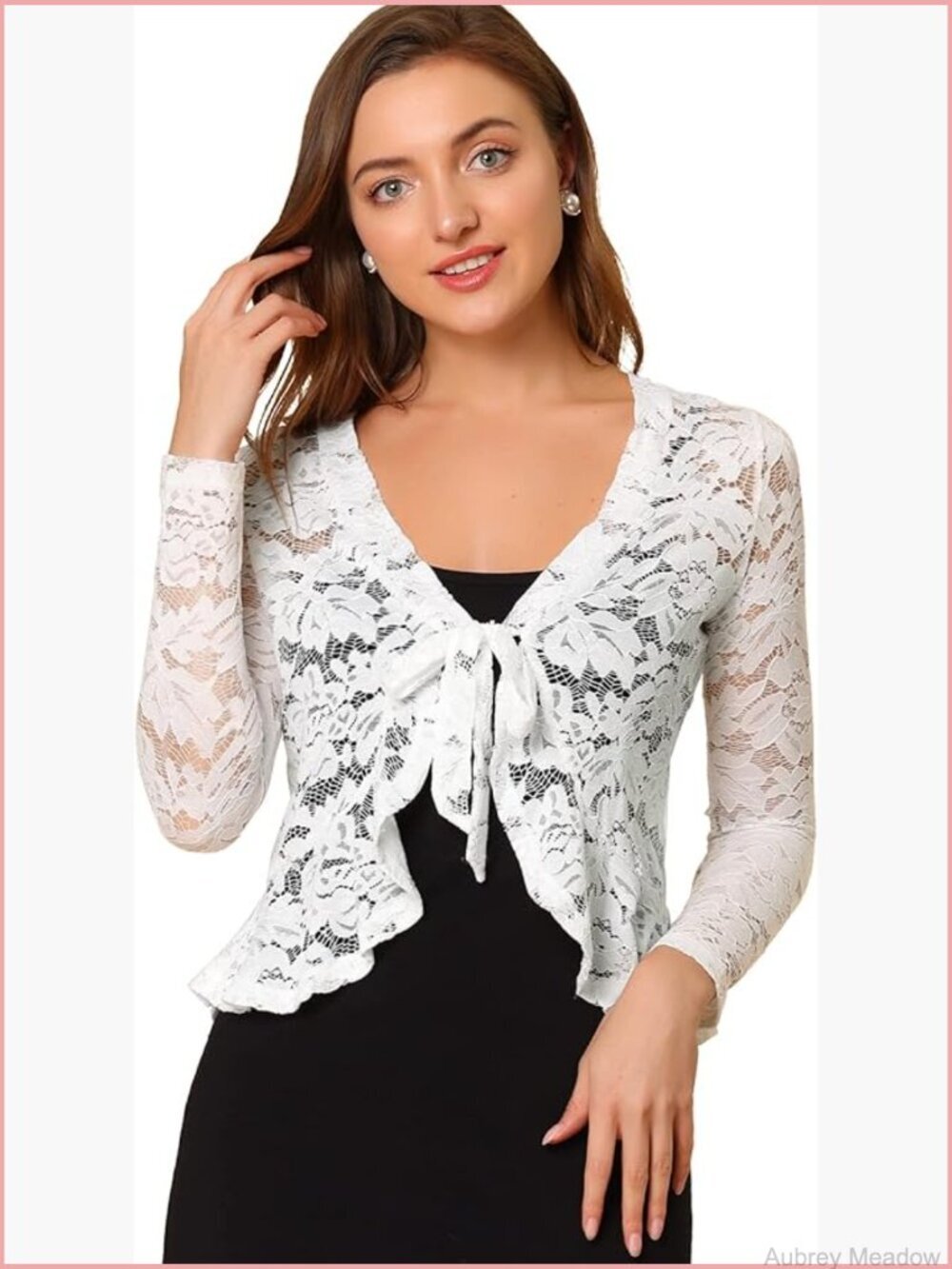 Lace Bolero Shrug Crop Cardigan Tie Front Ruffled Sheer Wedding Shrugs WMNS